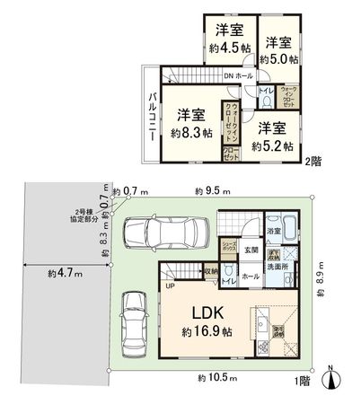 東大阪市玉串町西1丁目 新築2号棟 間取図(平面図) 東大阪市玉串町西1丁目 新築2号棟 間取図(平面図)