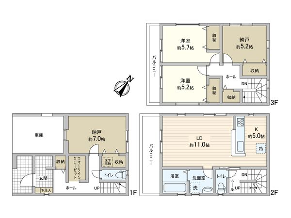 東大阪市金岡1丁目 新築2号棟 間取図(平面図) 東大阪市金岡1丁目 新築2号棟 間取図(平面図)