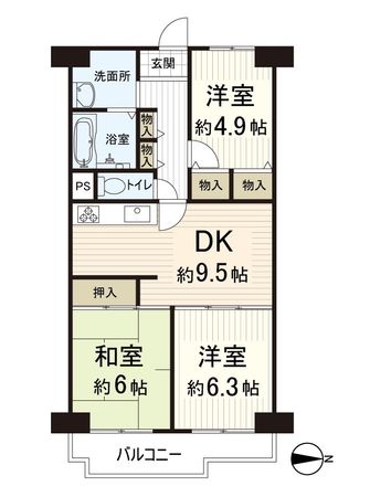 小阪パークハイツ 弍号棟 間取図(平面図)