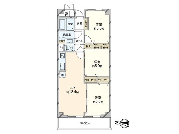 八戸ノ里第三ガーデンハイツ A棟 間取図(平面図)