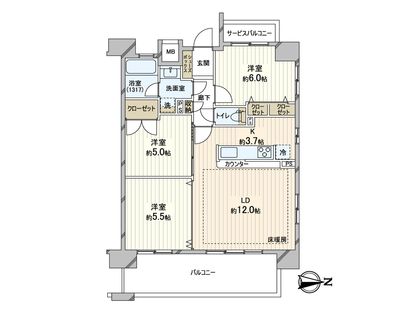 セレッソコート八戸ノ里 ハートランドイーストビュー 間取図(平面図)