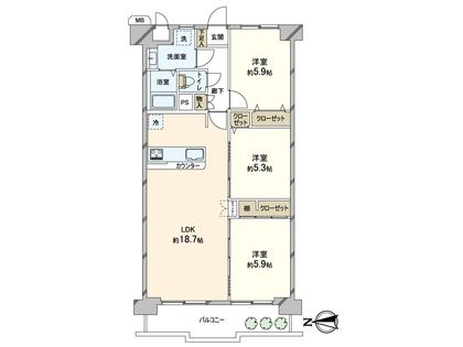 シャトー第2八戸ノ里 間取図(平面図)