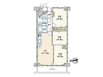 八戸ノ里第三ガーデンハイツ B棟 間取図(平面図)