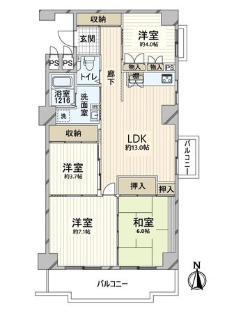 メガロコープ平野 第3号棟 間取図(平面図) メガロコープ平野 第3号棟 間取図(平面図)