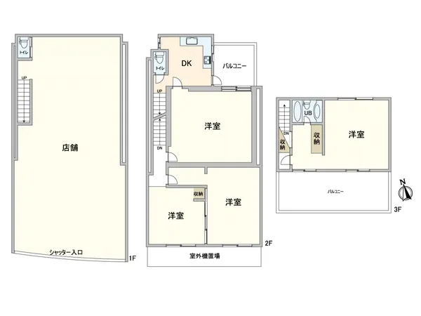 １階店舗部分、2，3階居住用としてご利用いただけます。