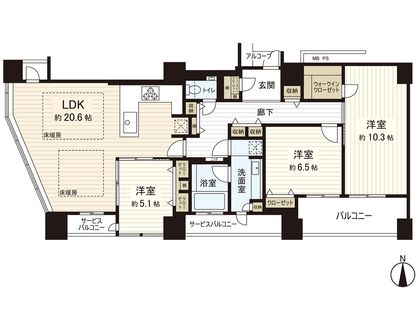 レジデンスタワー上本町 間取図(平面図)
