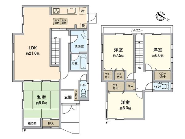 京田辺市花住坂3丁目 一戸建 間取図(平面図) 京田辺市花住坂3丁目 一戸建 間取図(平面図)