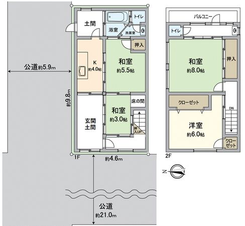 南区東九条東岩本町 中古一戸建 間取図(平面図) 南区東九条東岩本町 中古一戸建 間取図(平面図)