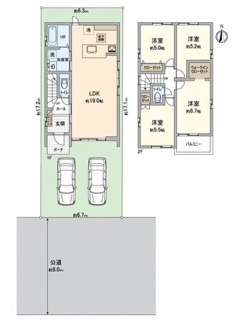 伏見区桃山町正宗 新築7号棟 間取図(平面図) 伏見区桃山町正宗 新築7号棟 間取図(平面図)