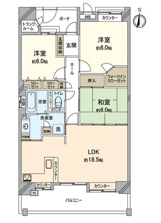 京阪東ローズタウン・ファインガーデンあゆみケ丘E棟 間取図(平面図)