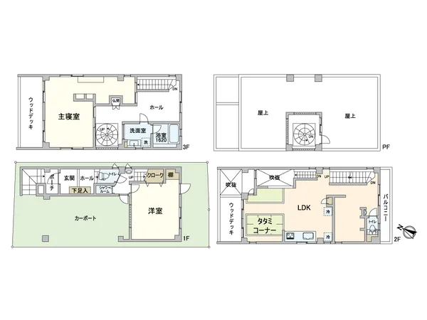 間取図2LDKの屋上ルーフ付き物件