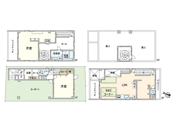 間取図2LDKの屋上ルーフ付き物件
