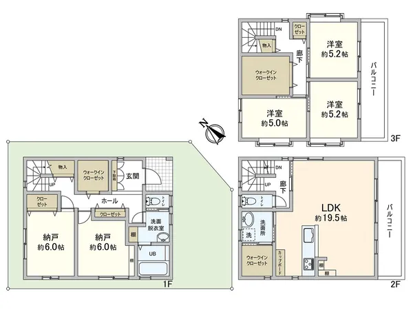 約130.81平米（約39.57坪）3SLDKの間取り