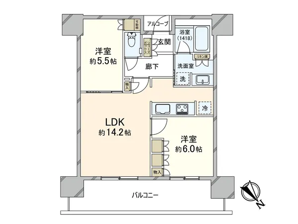 専有面積58.06平米の２LDKです。