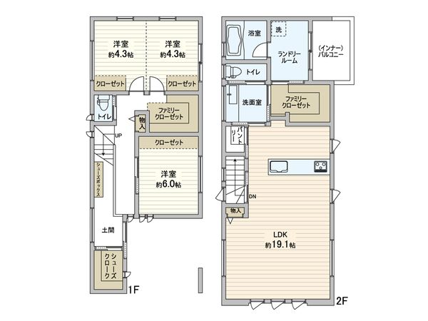 尼崎市上ノ島町1丁目 1号地 建物プラン例 (間取り図)