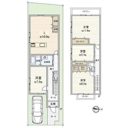 尼崎市久々知3丁目 戸建 間取図(平面図) 間取図(平面図)