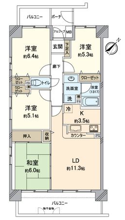 ディアウイング貝塚 2番館 間取図(平面図) ディアウイング貝塚 2番館 間取図(平面図)