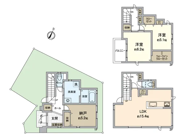 ２SLDKの間取り、各居室に収納がございます