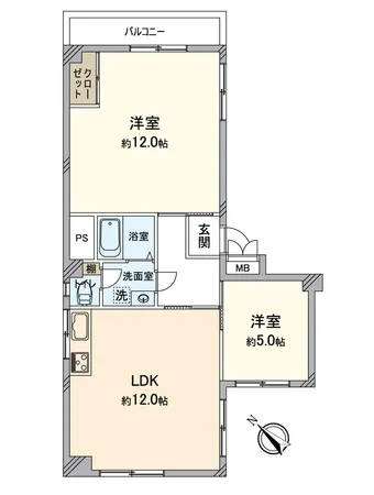 ２ＬＤＫの間取りでＬＤＫ約１２帖あります。