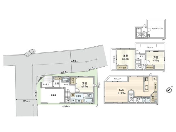 渋谷区本町3丁目 新築戸建 A号棟 間取図(平面図)