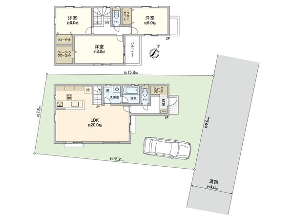 練馬区上石神井2丁目土地 ①区画 建物プラン例 (間取り図)