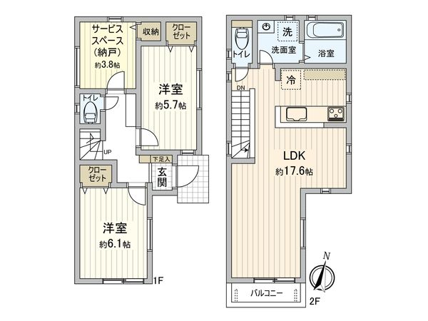 杉並区上井草3丁目 土地 2区画 建物プラン例 (間取り図)