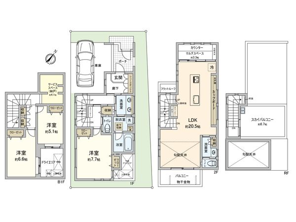 杉並区善福寺1丁目 新築戸建 3号棟 間取図(平面図) 杉並区善福寺1丁目 新築戸建 3号棟 間取図(平面図)