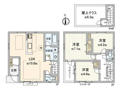 杉並区浜田山1丁目 新築戸建 1号棟 間取図(平面図)