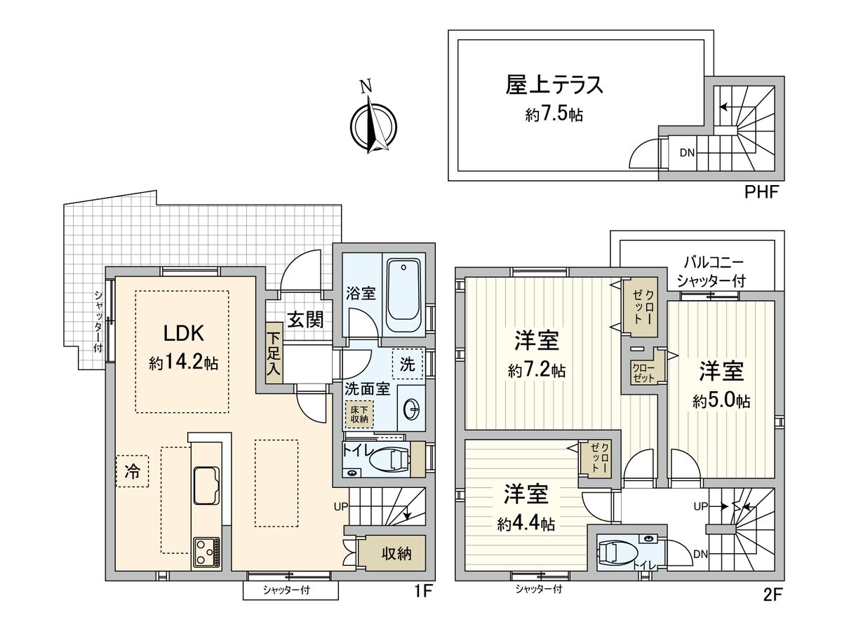杉並区浜田山1丁目 新築戸建 2号棟 間取図(平面図) 間取図(平面図)