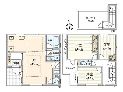 杉並区浜田山1丁目 新築戸建 3号棟 間取図(平面図)