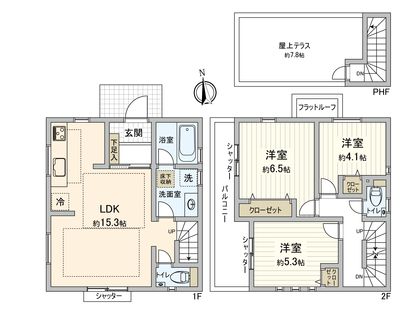 杉並区浜田山1丁目 新築戸建 4号棟 間取図(平面図)