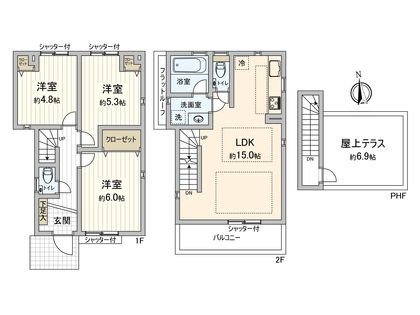 杉並区浜田山1丁目 新築戸建 5号棟 間取図(平面図)