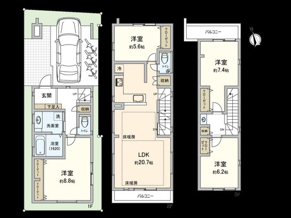 杉並区阿佐谷南1丁目 新築戸建 間取図(平面図) 間取図(平面図)