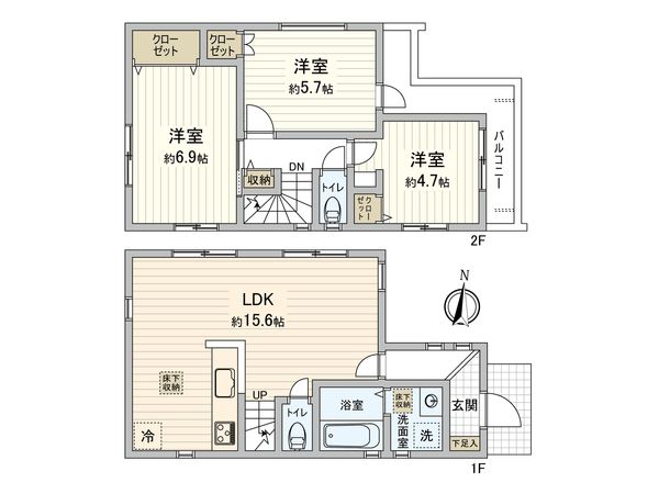 杉並区阿佐谷北6丁目 新築戸建 2号棟 間取図(平面図) 杉並区阿佐谷北6丁目 新築戸建 2号棟 間取図(平面図)