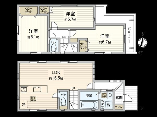 杉並区阿佐谷北6丁目 新築戸建 3号棟 間取図(平面図) 杉並区阿佐谷北6丁目 新築戸建 3号棟 間取図(平面図)