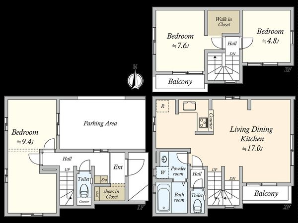 杉並区堀ノ内3丁目 新築戸建 2号棟 間取図(平面図) 杉並区堀ノ内3丁目 新築戸建 2号棟 間取図(平面図)