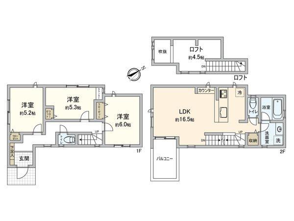 高井戸東4丁目 新築戸建B号棟 間取図(平面図) 高井戸東4丁目 新築戸建B号棟 間取図(平面図)