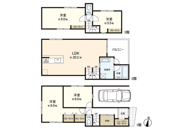 中野区中央4丁目 6区画 建物プラン例 (間取り図) 中野区中央4丁目 6区画 建物プラン例 (間取り図)