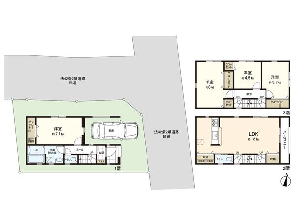 杉並区和田2丁目新築戸建 間取図(平面図) 杉並区和田2丁目新築戸建 間取図(平面図)