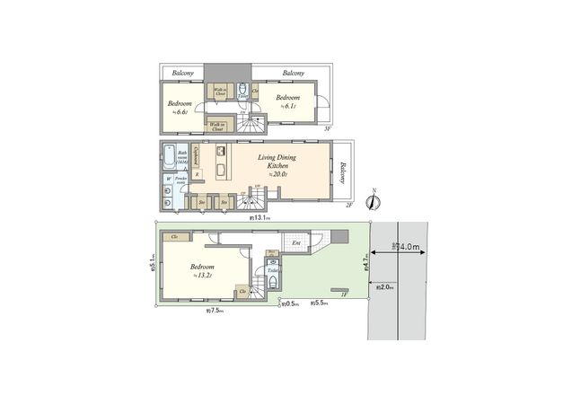 中野区中野1丁目 新築戸建 A号棟 間取図(平面図)