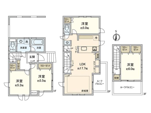【新築】中野区上高田1丁目戸建 B号棟 間取図(平面図) 【新築】中野区上高田1丁目戸建 B号棟 間取図(平面図)