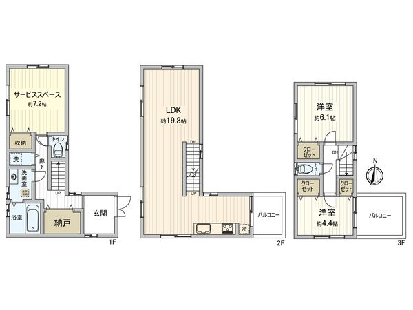 中野区江古田1丁目 戸建 間取図(平面図) 中野区江古田1丁目 戸建 間取図(平面図)