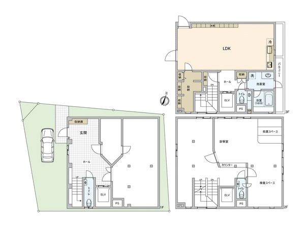 世田谷区松原5丁目 戸建(診療所兼用住宅) 間取図(平面図) 世田谷区松原5丁目 戸建(診療所兼用住宅) 間取図(平面図)