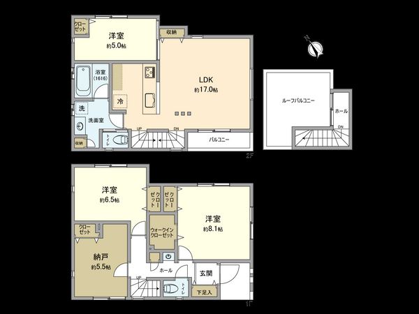 久地1丁目新築戸建 A号棟 間取図(平面図) 久地1丁目新築戸建 A号棟 間取図(平面図)
