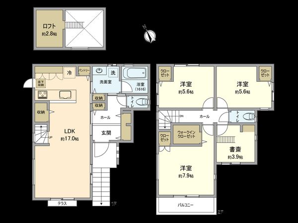 久地1丁目新築戸建 B号棟 間取図(平面図) 久地1丁目新築戸建 B号棟 間取図(平面図)