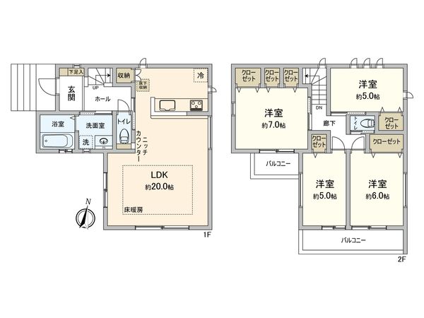 港北区日吉本町6丁目(新築戸建)1号棟 間取図(平面図) 港北区日吉本町6丁目(新築戸建)1号棟 間取図(平面図)