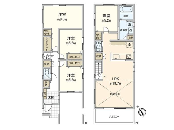 港北区高田東1丁目(新築戸建)A号棟 間取図(平面図) 港北区高田東1丁目(新築戸建)A号棟 間取図(平面図)