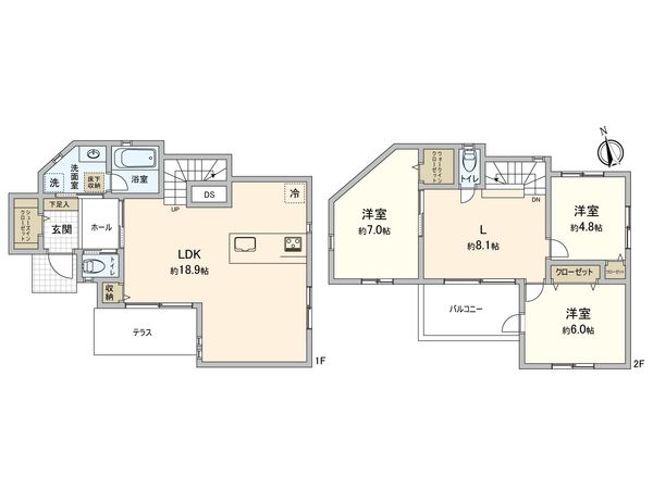 鶴見区北寺尾7丁目(新築戸建)1号棟 間取図(平面図) 鶴見区北寺尾7丁目(新築戸建)1号棟 間取図(平面図)