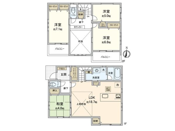 鶴見区北寺尾7丁目(新築戸建)12号棟 間取図(平面図) 鶴見区北寺尾7丁目(新築戸建)12号棟 間取図(平面図)