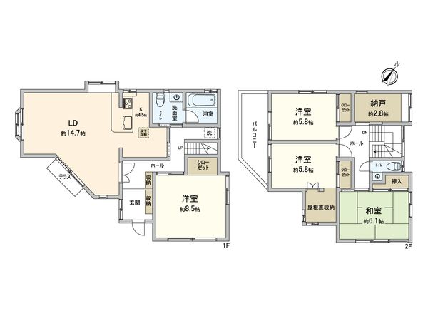 港北区日吉本町6丁目(戸建) 間取図(平面図) 間取図(平面図)
